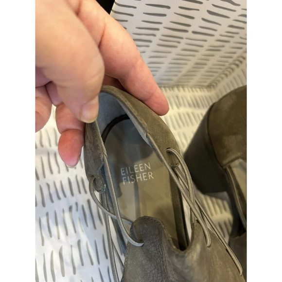 Eileen Fisher Womens 9.5 Sandals Block Heel Olive Khaki Leather Strappy Open Toe - Picture 6 of 7